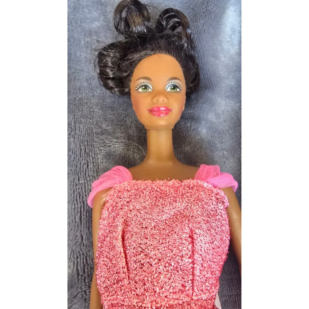 Vintage Mattel Christie Dolls Lot 1990 1995 Black Hair Pink Striped Dress 2pc